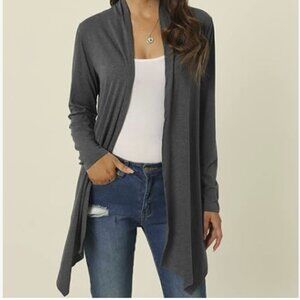 Seta T Women's Draped Front Open Cardigan Casual Long Sleeve Lightweight Size M